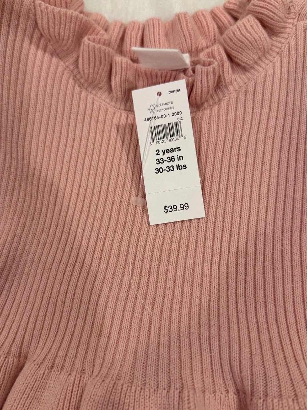 GAP Girls Pink Ribbed Knit Dress with Ruffle Neck